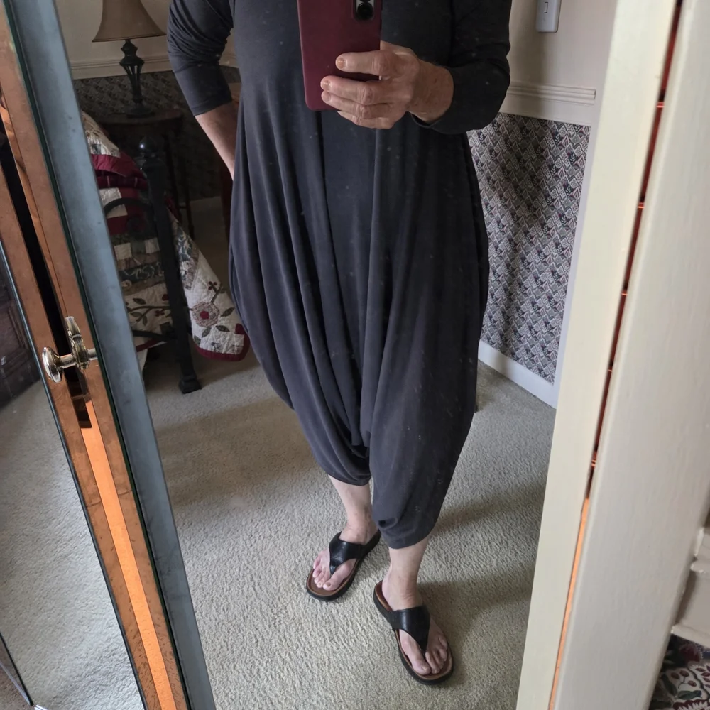 Harem Style Dark Gray Asymmetrical Dress Perfect for Lagenlook Style - Picture 6 of 16